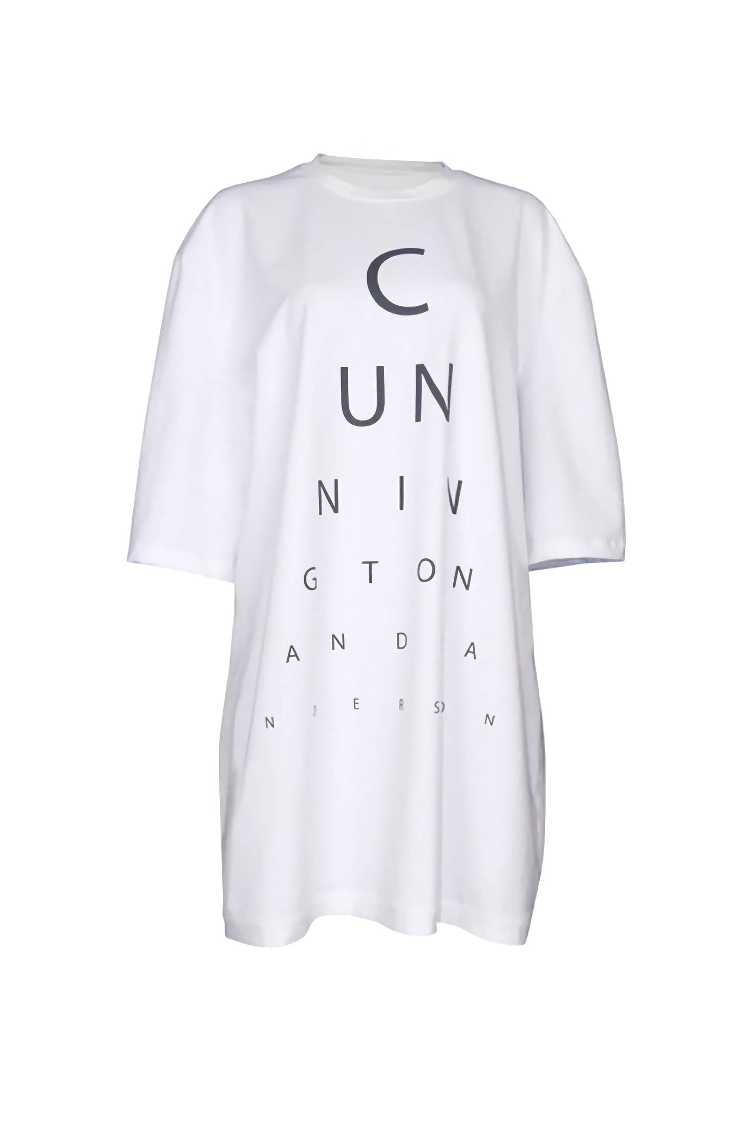 Graphic print cun t-shirt is a unisex, one-size, top or dress, with Cunnington & Sanderson text