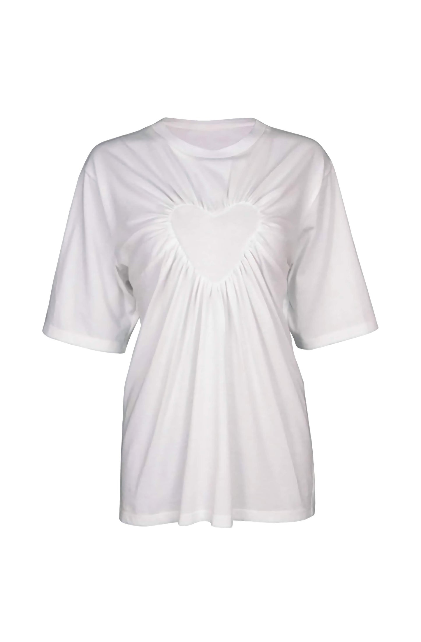 Gathered heart t-shirt with round neckline and elbow length-sleeves, 10% donated to charity, mind