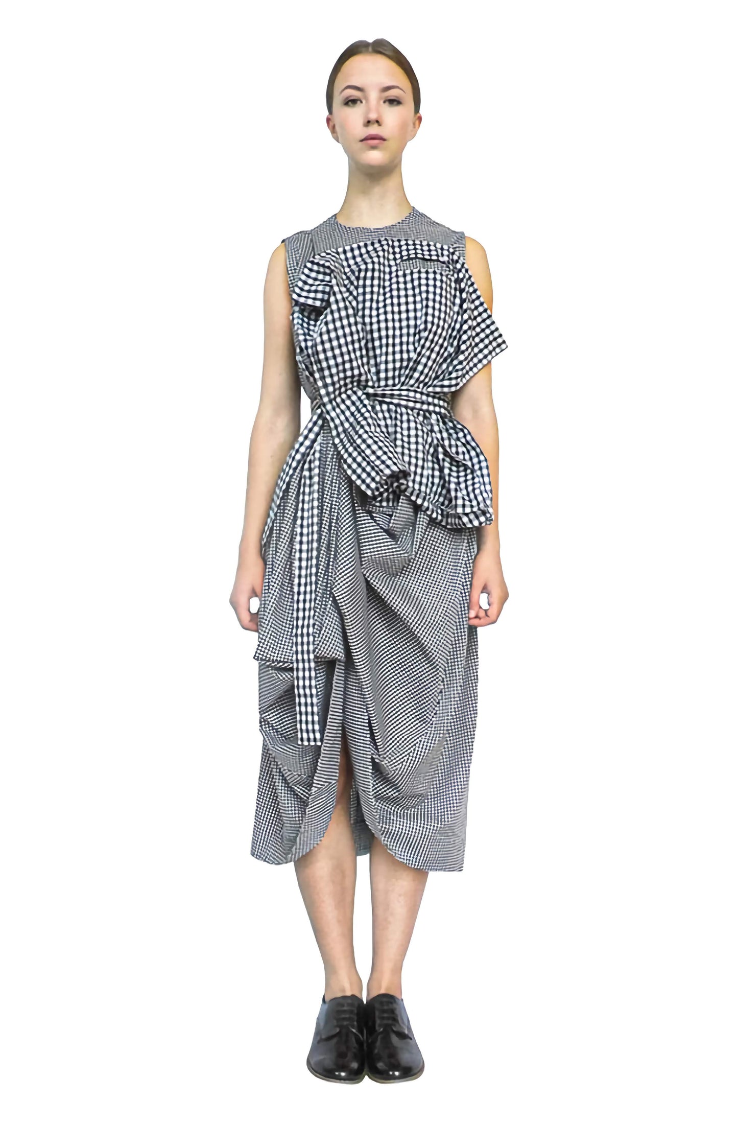 Sustainable dress for life with storytelling crafted 3d carrier bag pocket.