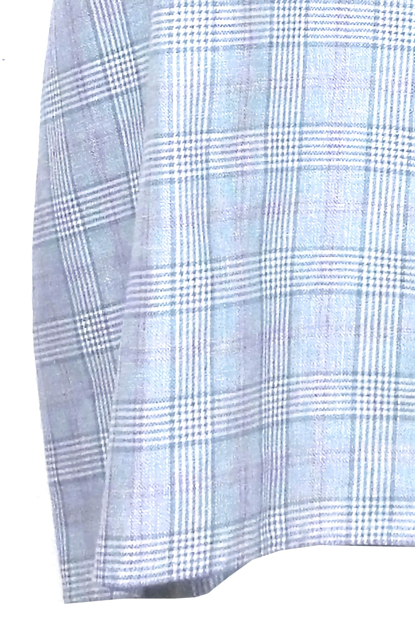 Blue plaid woven fabric from abraham moon and sons in yorkshire textile close up linen wool.