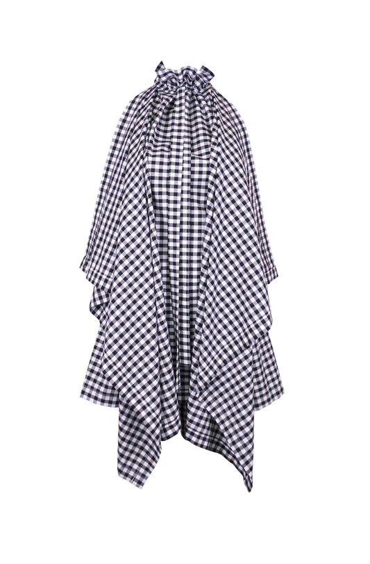 Zero-waste gingham cotton halterneck top with ruffle neck and draping, sustainable luxury made-to-order in UK