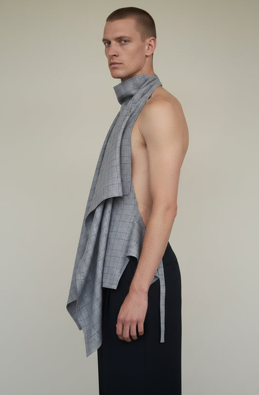 Blanket top plaid blue a zero waste unisex top made in UK