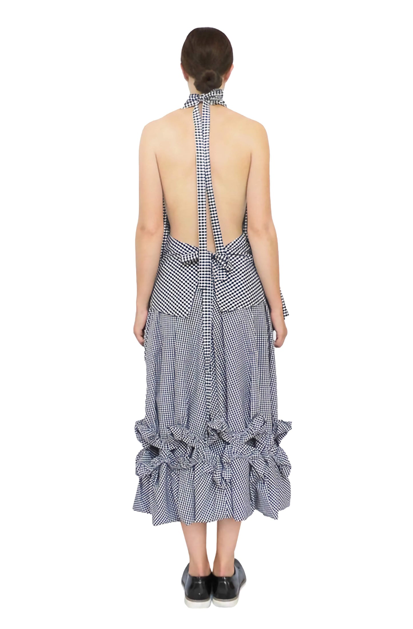 Zero-waste gingham cotton chandelier skirt with gathered ruffle frill, sustainable luxury made-to-order in UK