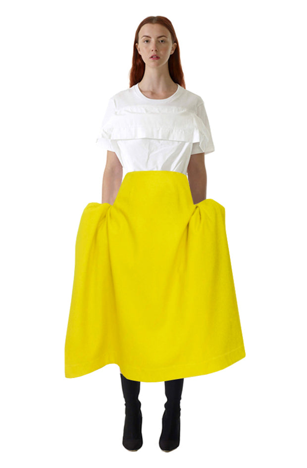 Blanket pocket skirt made in yellow hainsworth wool, locally sourced from Yorkshire