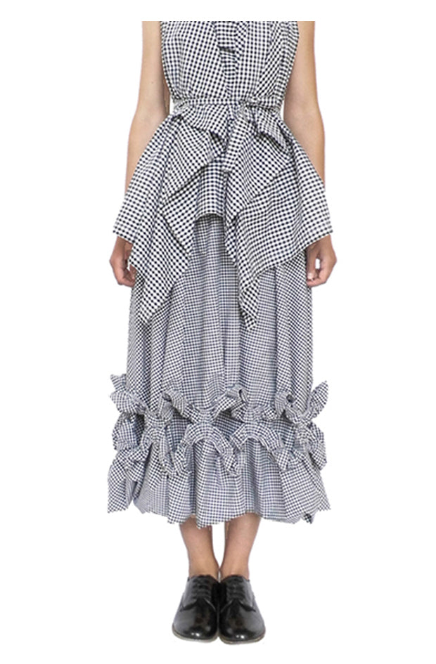 Bespoke womens imaginative drape aline skirt with gathered frill detailing and chandelier silhouette