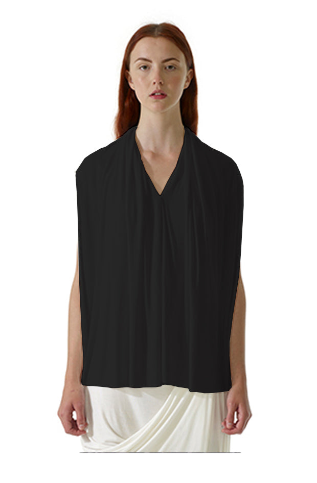Luxury designer draped jersey top with a unique boxy silhouette and style