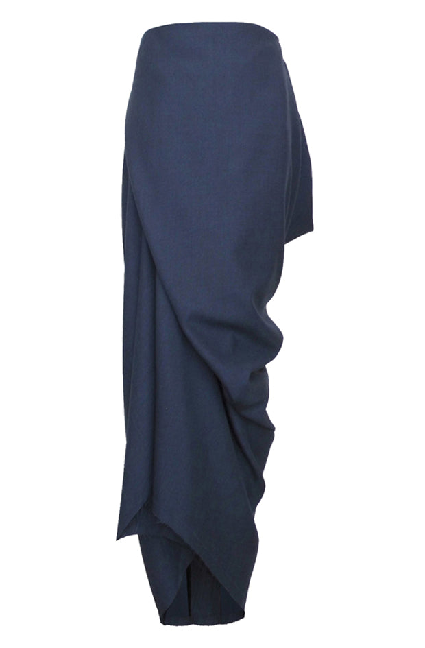 Adorable front view full-length designer navy skirt in locally sourced Yorkshire wool