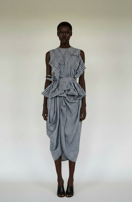 Dress for life gingham cotton carrier bag pocket, zero-waste sustainable UK by Cunnington & Sanderson
