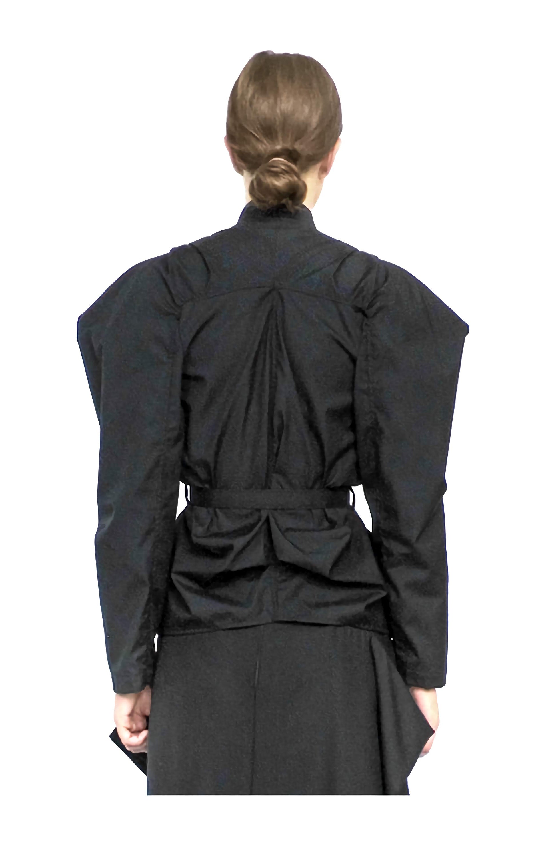 Back view of the designer black women's wear shirt by sustainable brand Cunnington & Sanderson