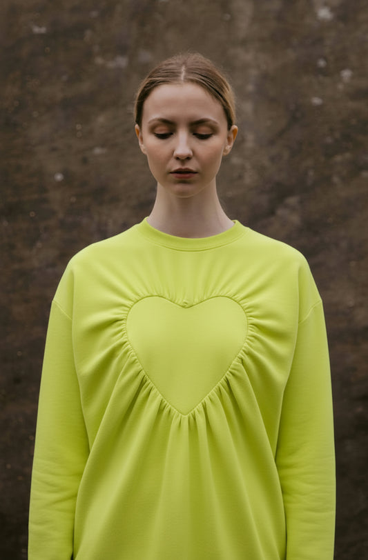 Heart sweater yellow the unisex sweatshirt made in organic cotton by Cunnington & Sanderson