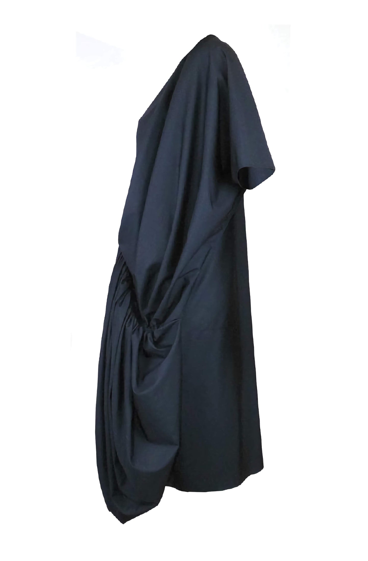 Sculptural drape cotton dress with voluminous front pockets