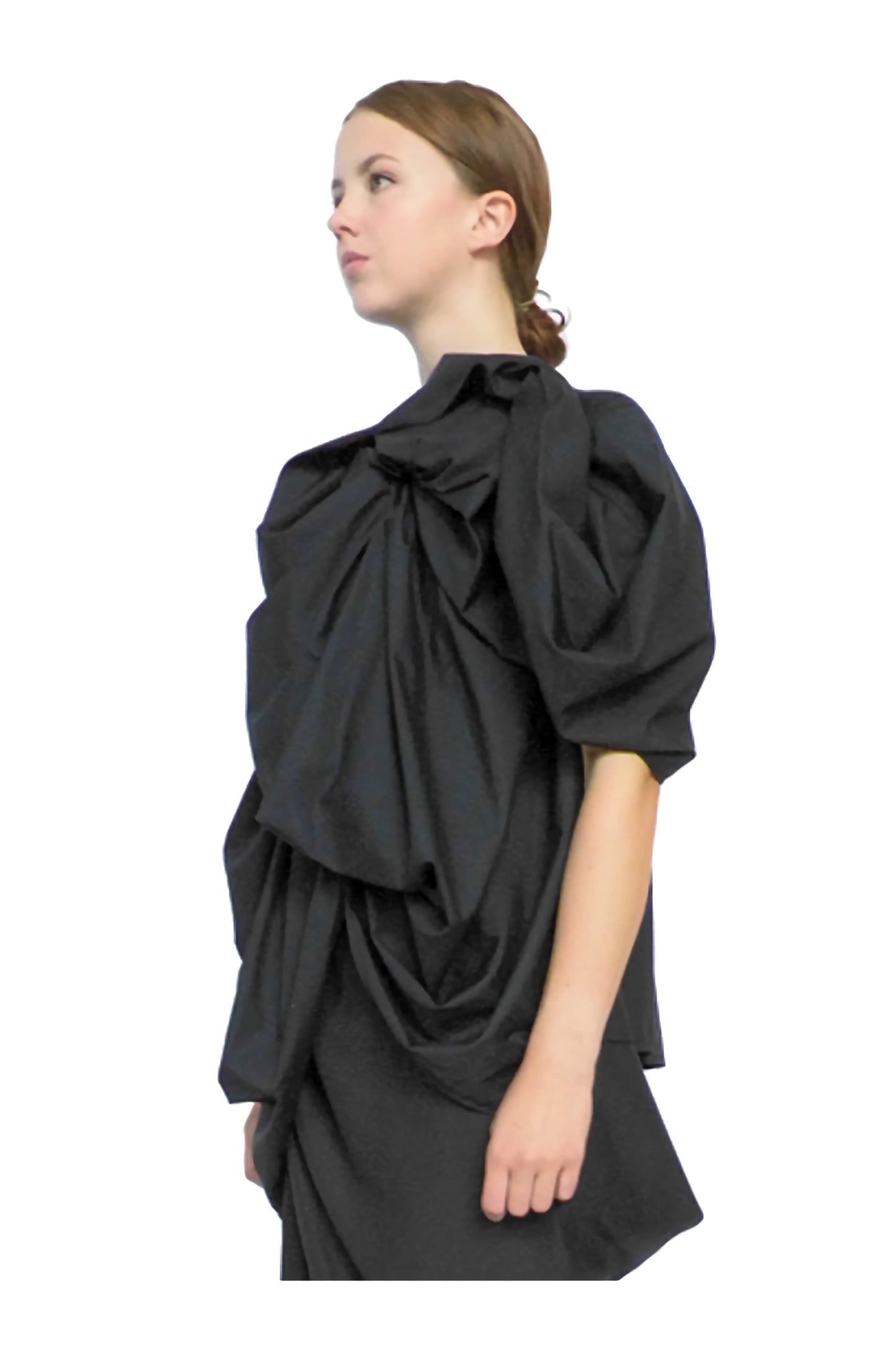 Fashionable black cotton rosette blouse top, available to order online by Cunnington & Sanderson