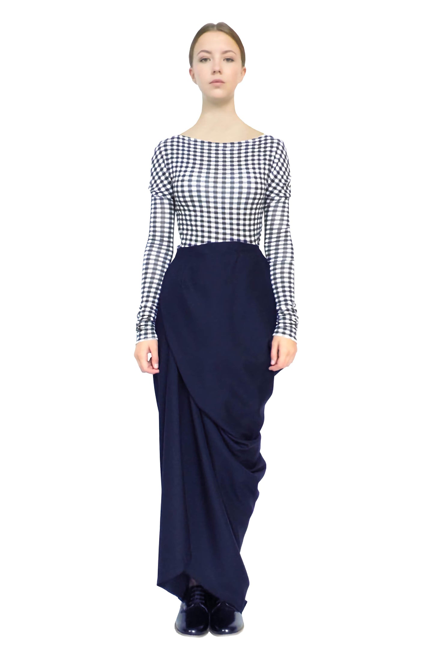Avant-garde contemporary long wrap skirt, expressing timeless luxury fashion made to last and cherish
