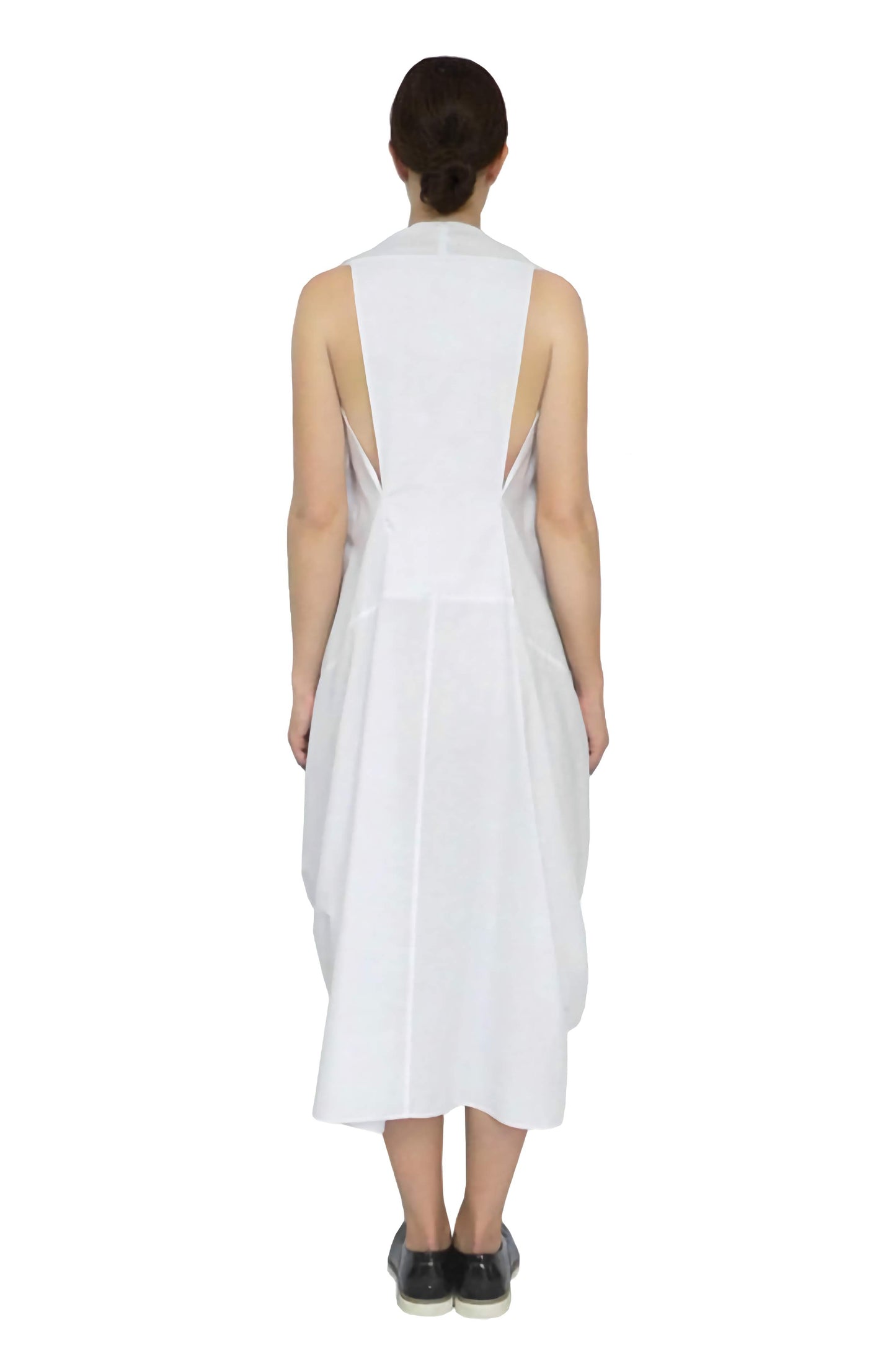 Back view of the luxury designer midi knotted dress.