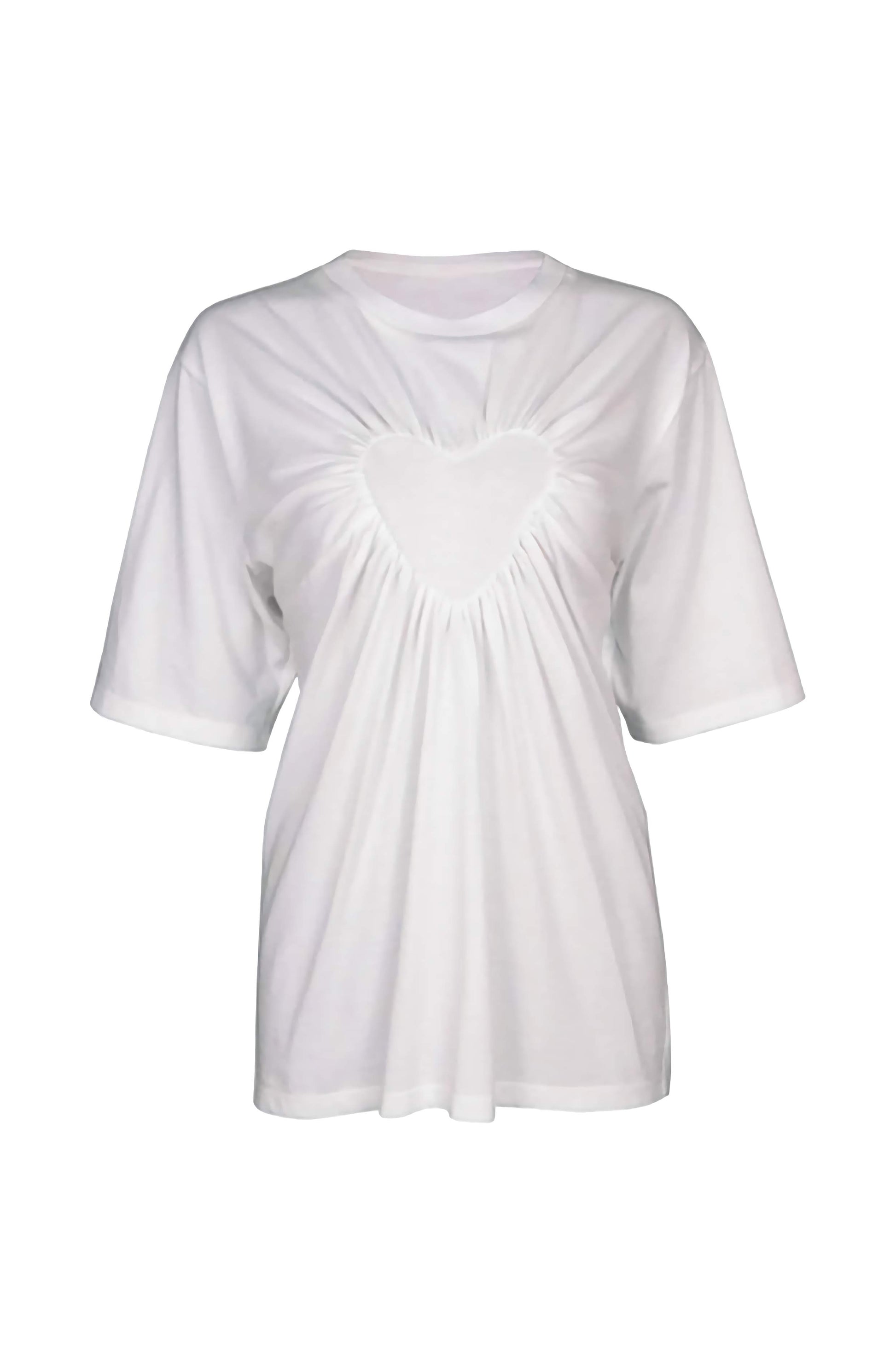 Gathered heart t-shirt with round neckline and elbow length-sleeves, 10% donated to charity, mind