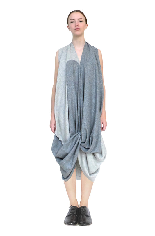 Exclusive luxury designer good luck knotted dress is a crafted zero waste sustainable design product to buy with locally sourced yorkshire wool.