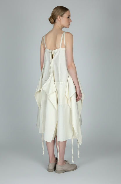 Aprons dress back view a zero waste circular eco design womenswear fashion in organic cotton