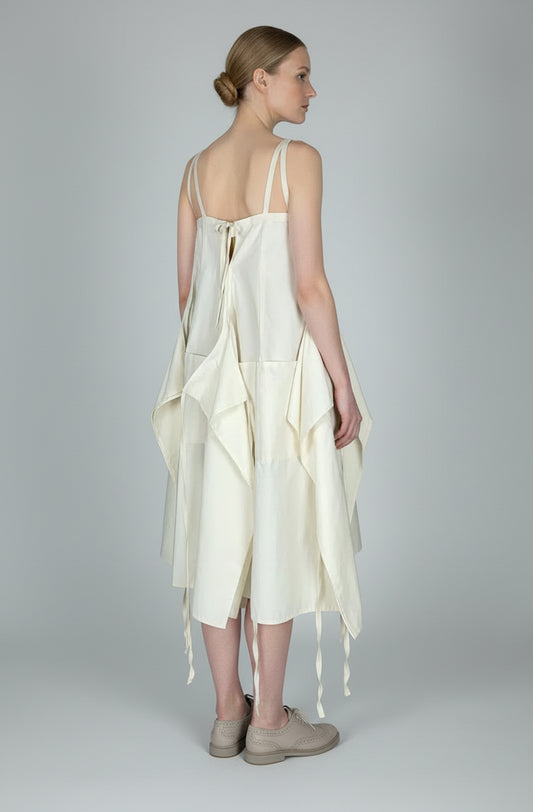 Aprons dress back view a zero waste circular eco design womenswear fashion in organic cotton