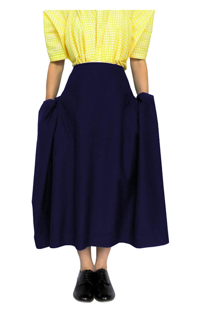 Designer navy blanket pocket skirt made with high-quality luxurious Yorkshire wool