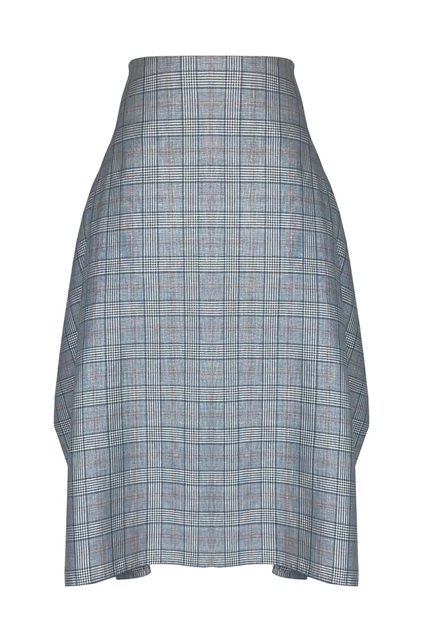 Sustainable blanket skirt with pockets, made in Abraham Moon & Sons fine plaid cloth from Yorkshire