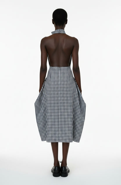 Zero waste gingham cotton blanket skirt, sustainable luxury made-to-order in UK by Cunnington & Sanderson