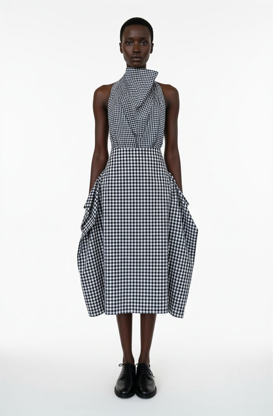 Zero waste gingham cotton blanket skirt with pockets, sustainable luxury made-to-order in UK