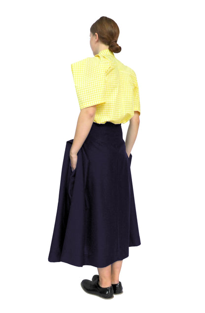 Zero waste luxury sustainable blanket skirt with large pockets by Cunnington & Sanderson UK