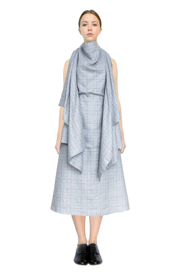 Blanket top made in plaid linen wool from Abraham Moon & Sons in Yorkshire