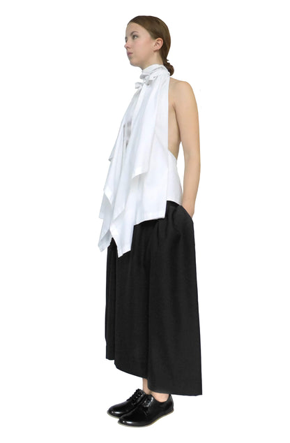 Blanket top white cotton with elegant draping, zero-waste halterneck sustainable made-to-order UK