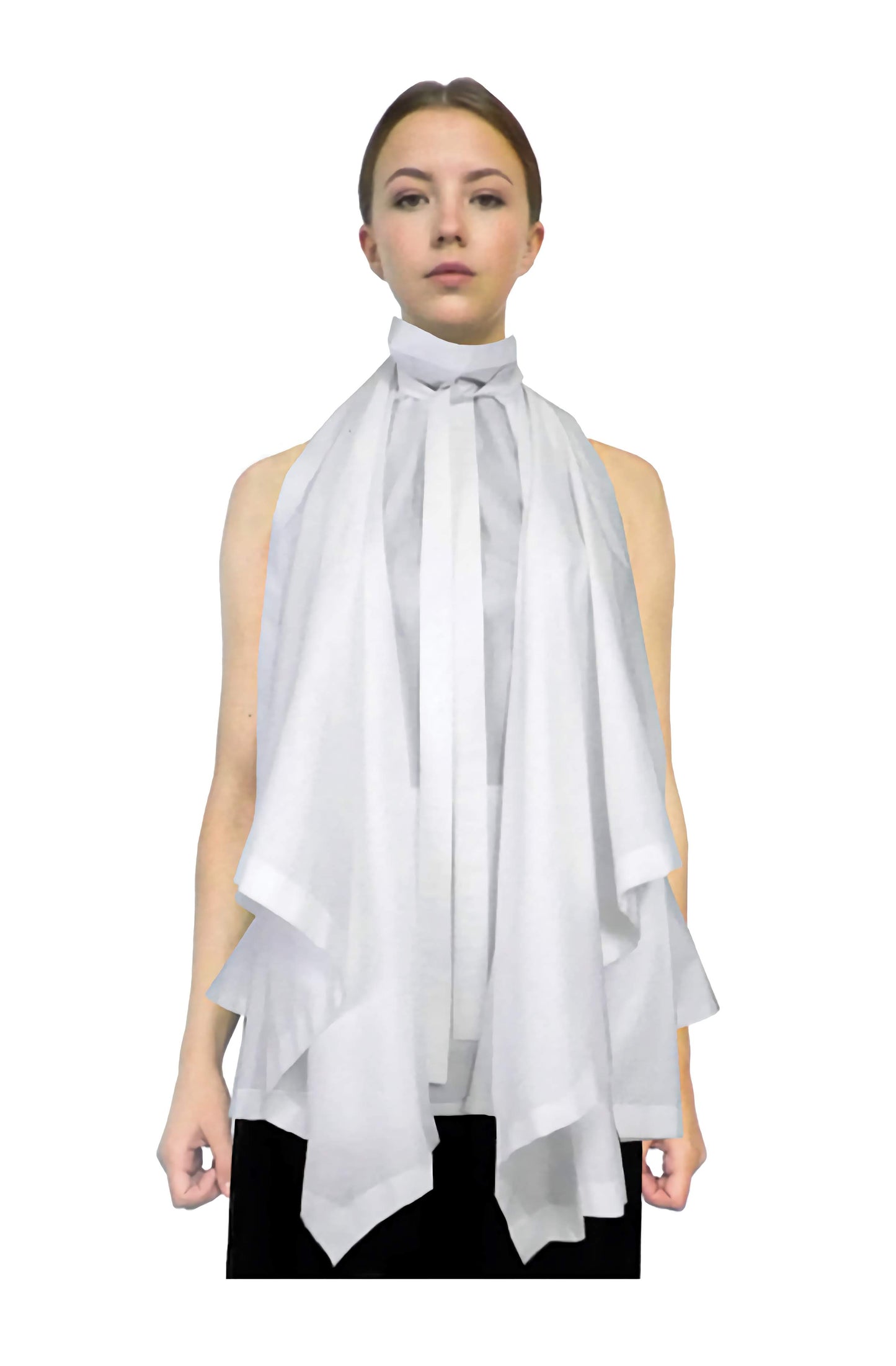 Front view of the zero-waste, sustainable design blanket top, with beautiful flowing drapes and timeless style