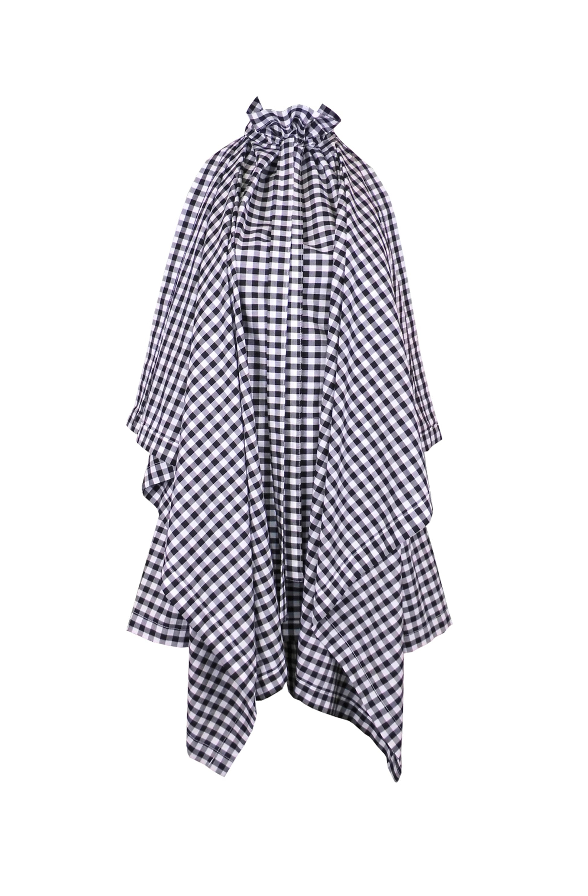 Zero-waste gingham cotton halterneck top with ruffle neck and draping, sustainable luxury made-to-order in UK