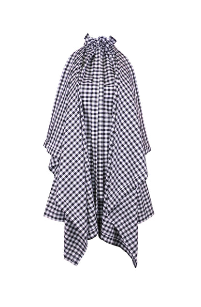 Zero-waste gingham cotton halterneck top with ruffle neck and draping, sustainable luxury made-to-order in UK