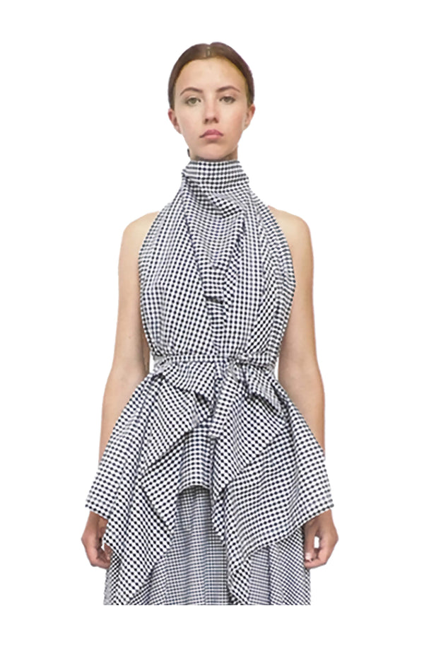 Exquisite women's halterneck style gingham drape top