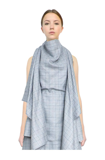 Blanket top halterneck plaid Yorkshire wool-linen, Abraham Moon fabric zero-waste made-to-order UK