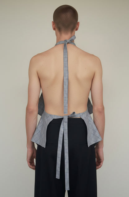 Blanket top plaid blue in Yorkshire wool made in UK. A unisex zero waste sustainable top