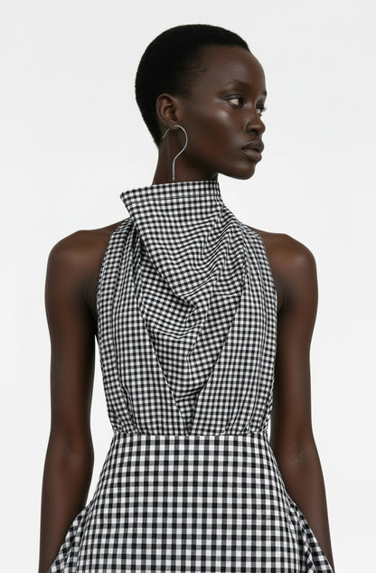 Blanket top in black and white cotton gingham with hanger earring by Cunnington & Sanderson