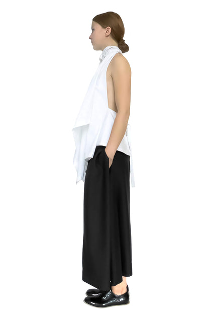 White blanket top side view with draping, zero-waste cotton halterneck sustainable made-to-order UK