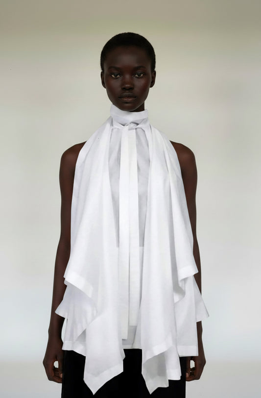 Zero waste elegant white blanket top by Cunnington & Sanderson UK