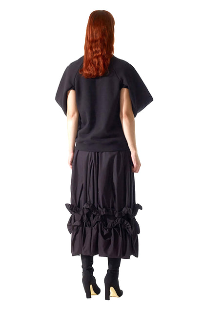 Chandelier skirt black cotton with gathered frill layers, zero-waste sustainable made-to-order UK