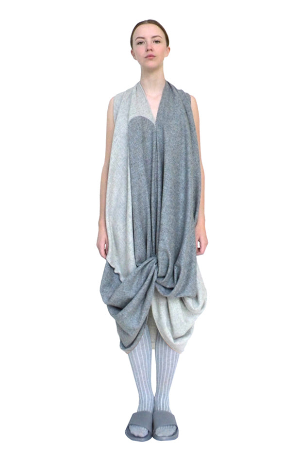sustainable zero waste good luck knotted wool dress in two colours of grey