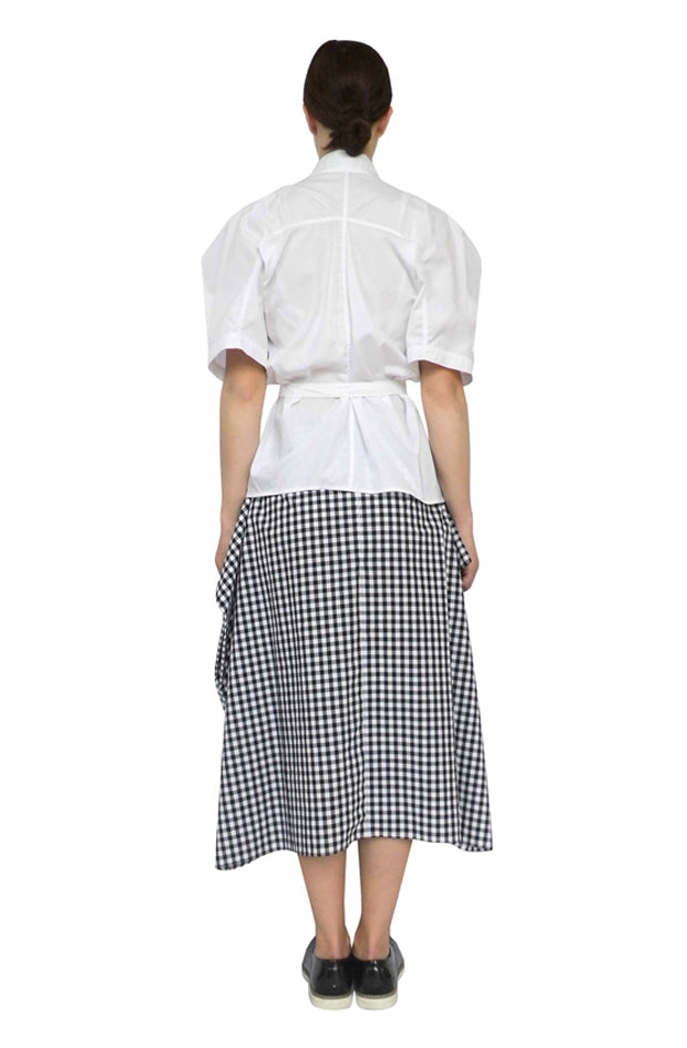 Back view blanket pocket skirt check gingham cotton zero waste sustainable high fashion style