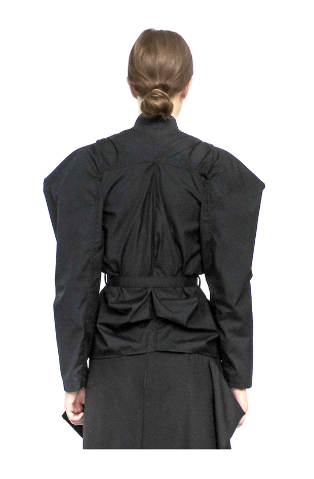back view of the designer black womenswear shirt by cunnington & sanderson