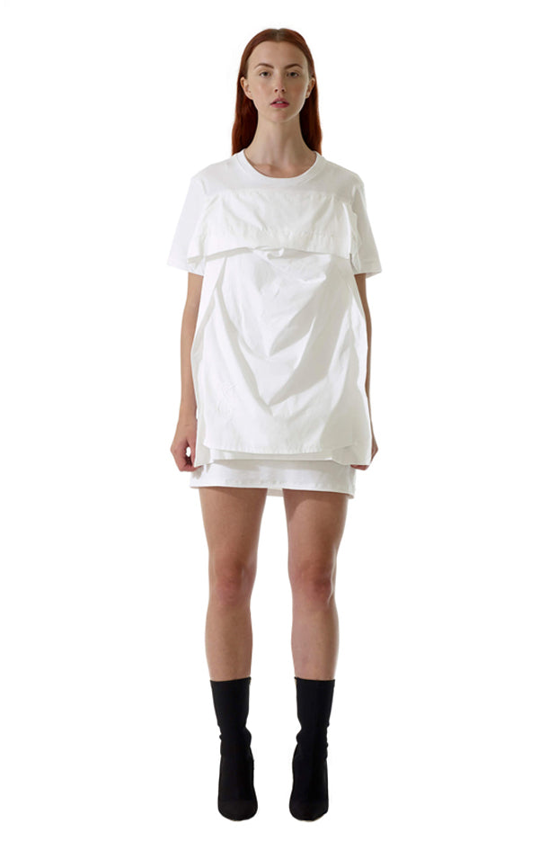 unisex designer organic cotton white t-shirt dress top with optional pillow wear