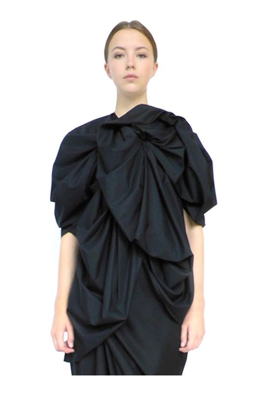 womenswear voluminous sculptural rosette blouse top in black cotton