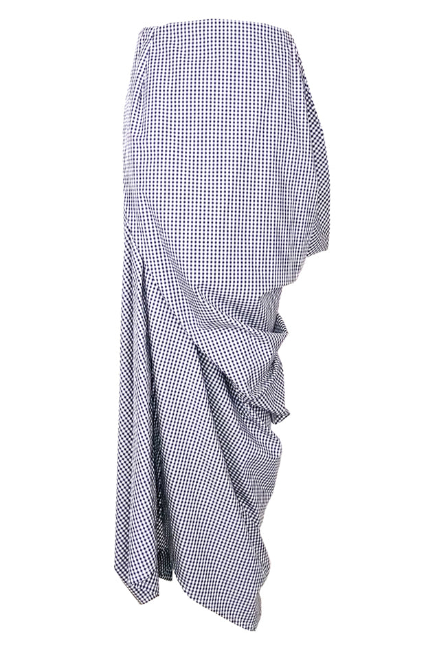 black and white check draped skirt with wrap over front long full length