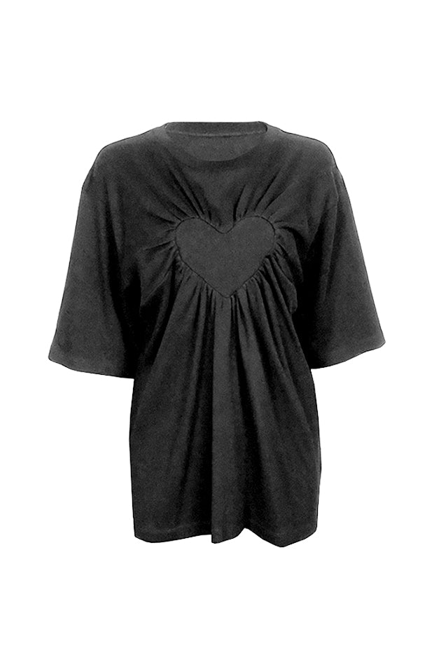 gathered heart t-shirt in black organic cotton with a donation to mind charity to raise mental health awareness and share love
