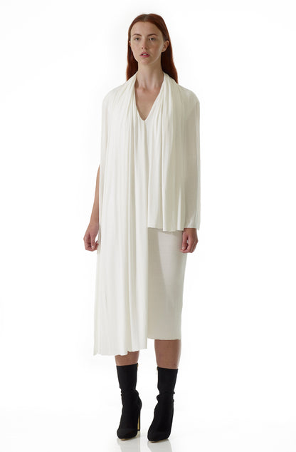 Zero-waste draped dress with sculptural silhouette, sustainable viscose jersey luxury made-to-order in UK