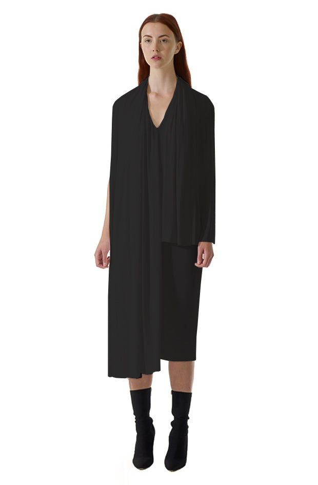 luxury designer long black draped dress