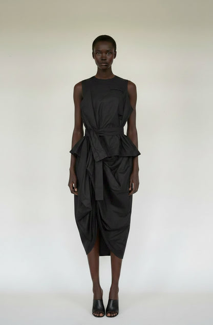 Contemporary black designer dress for life, sculpted by hand to create sustainable design