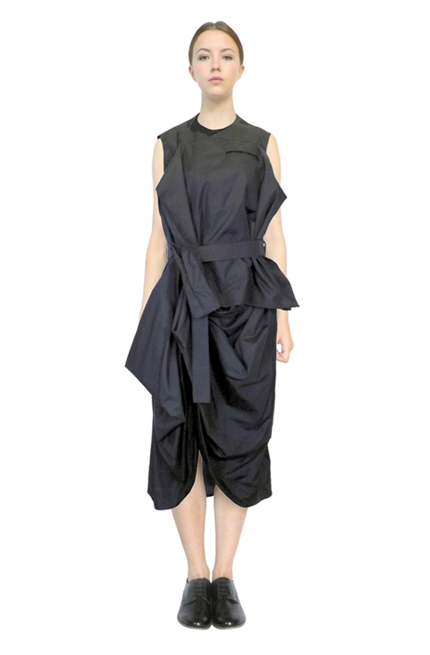 Contemporary black designer dress for life, sculpted by hand to create an sustainable dress